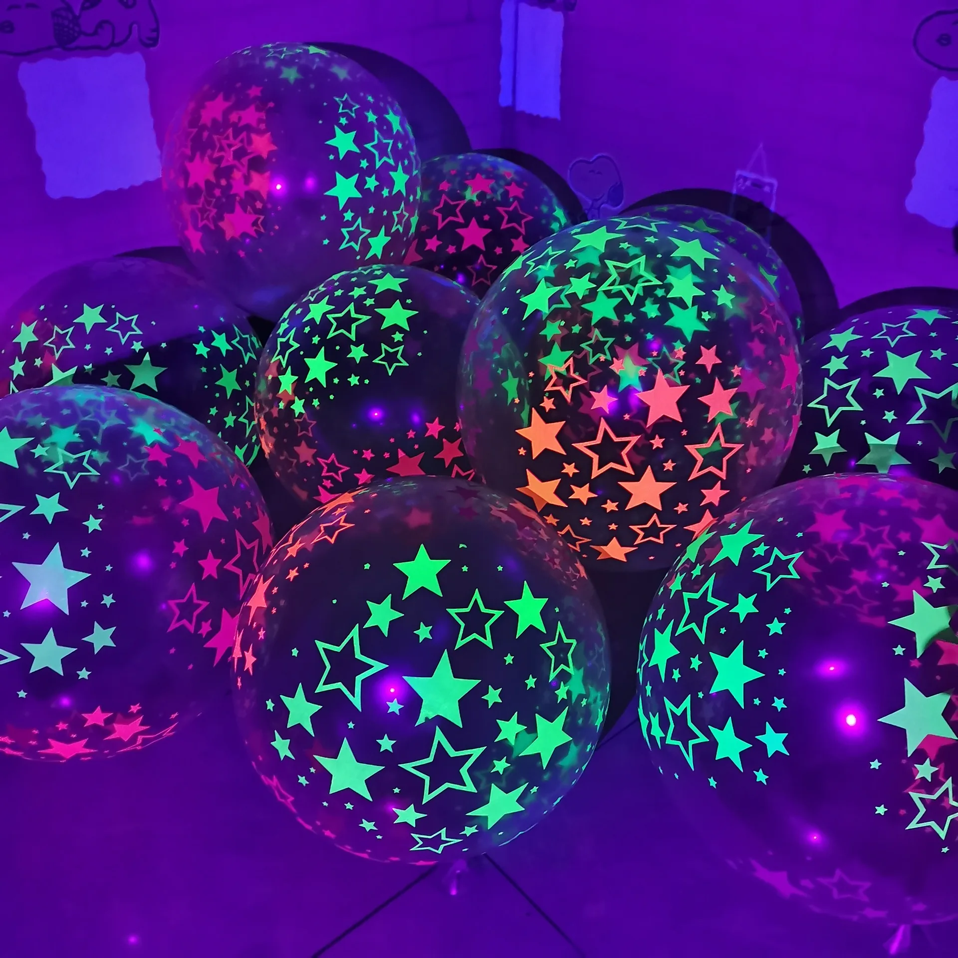 Флуоресцентный Черный Воздушный шар Серебристые Звездные Баллоны Мини Точечный Баллон С Днем Рождения Декор для вечеринки В пользу Детей Светящийся Баллон