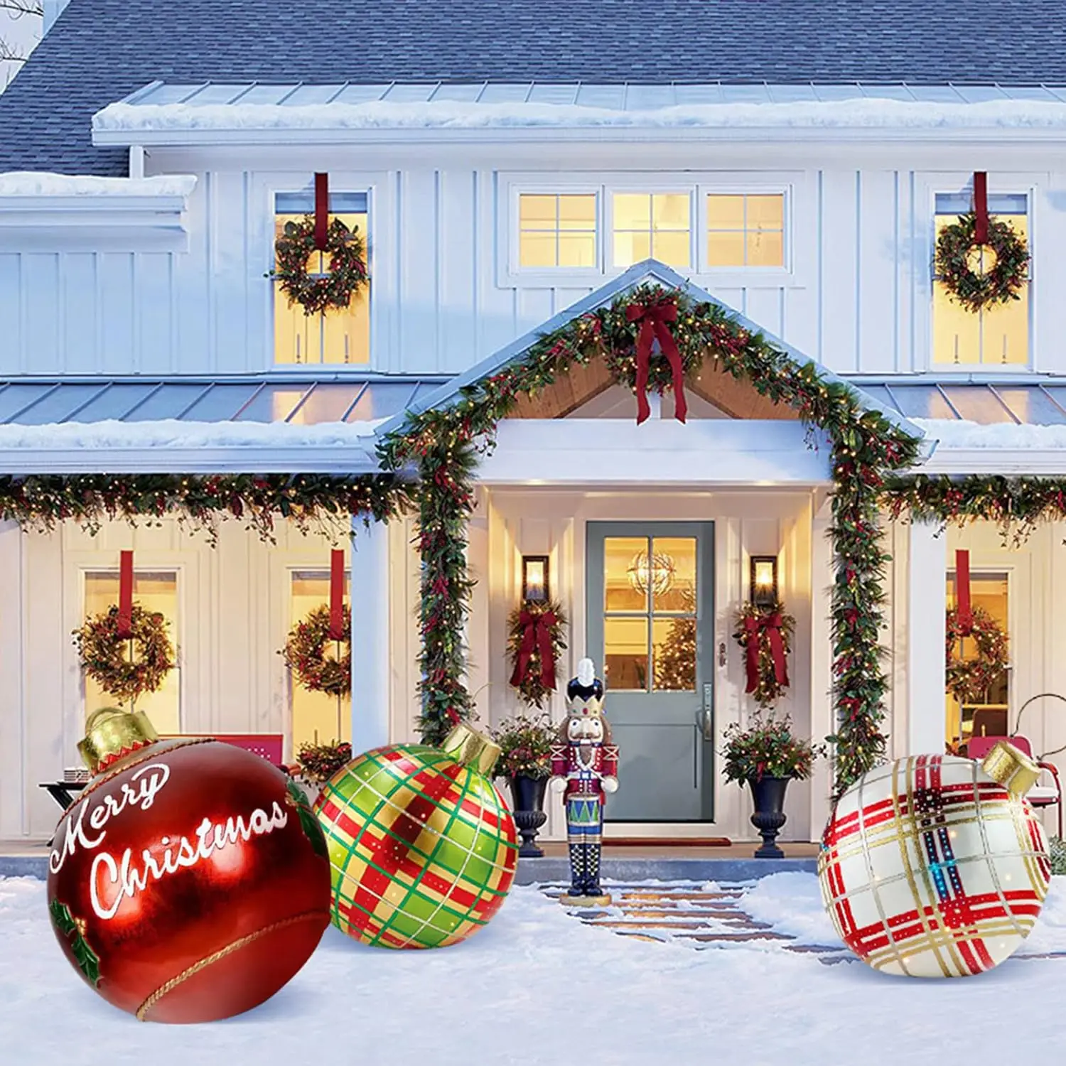 60 см Открытый Рождественский надувной шар, украшенный ПВХ Гигантскими большими шариками, Игрушечный шар для Рождественской елки без светового орнамента