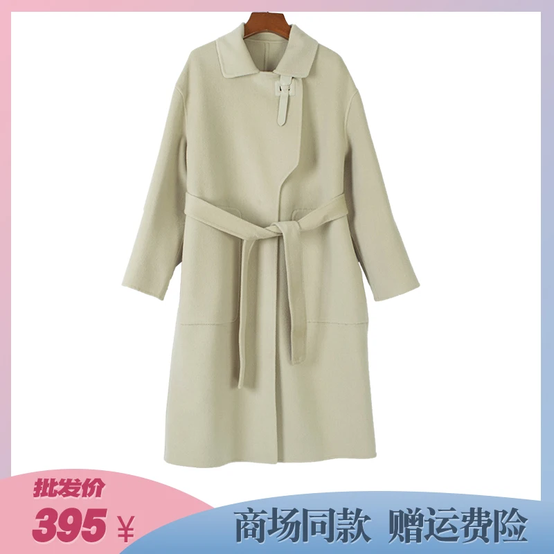 Двустороннее кашемировое пальто, женское средней длины, новое шерстяное пальто выше колена в стиле Хепберн 2022 года, осень-зима