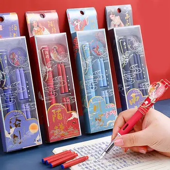 Набор перьевых ручек в китайском стиле, ручки для школьников, набор сменных чернил, синие чернила 0,38 мм, канцелярские принадлежности для офиса