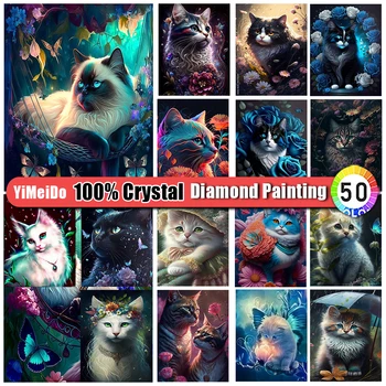 YiMeiDo 100% Картина из кристаллов и бриллиантов, цветок, кошка, 5d Мозаика, Алмазная вышивка, Художественное изображение животного, Стразы, домашний декор ручной работы