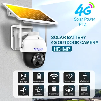 4MP HD 4G/WiFi Ночного Видения Двухсторонняя Аудио Солнечная Панель Наружный Мониторинг Низкой Мощности Солнечная PTZ-Камера