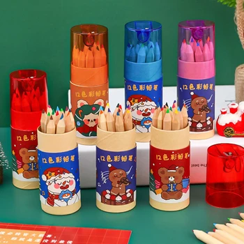 1 коробка цветных карандашей с милыми Рождественскими животными, канцелярские принадлежности для студентов, Набор карандашей 12 цветов, Карандаши для рисования, Школьные канцелярские принадлежности